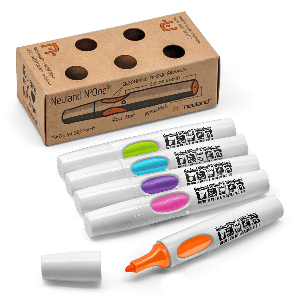 Neuland No.One® R Whiteboard, ronde penpunt 2-4 mm, 5/sets - Set No. W6