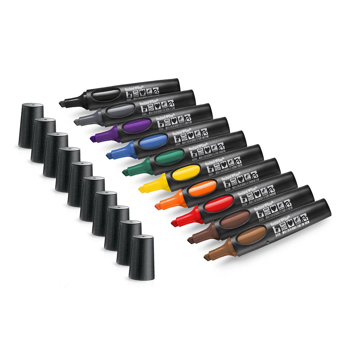 Neuland No.One® wedge nib 2-6mm, Set of 10 colors - Set No. 10-1 Midnight
