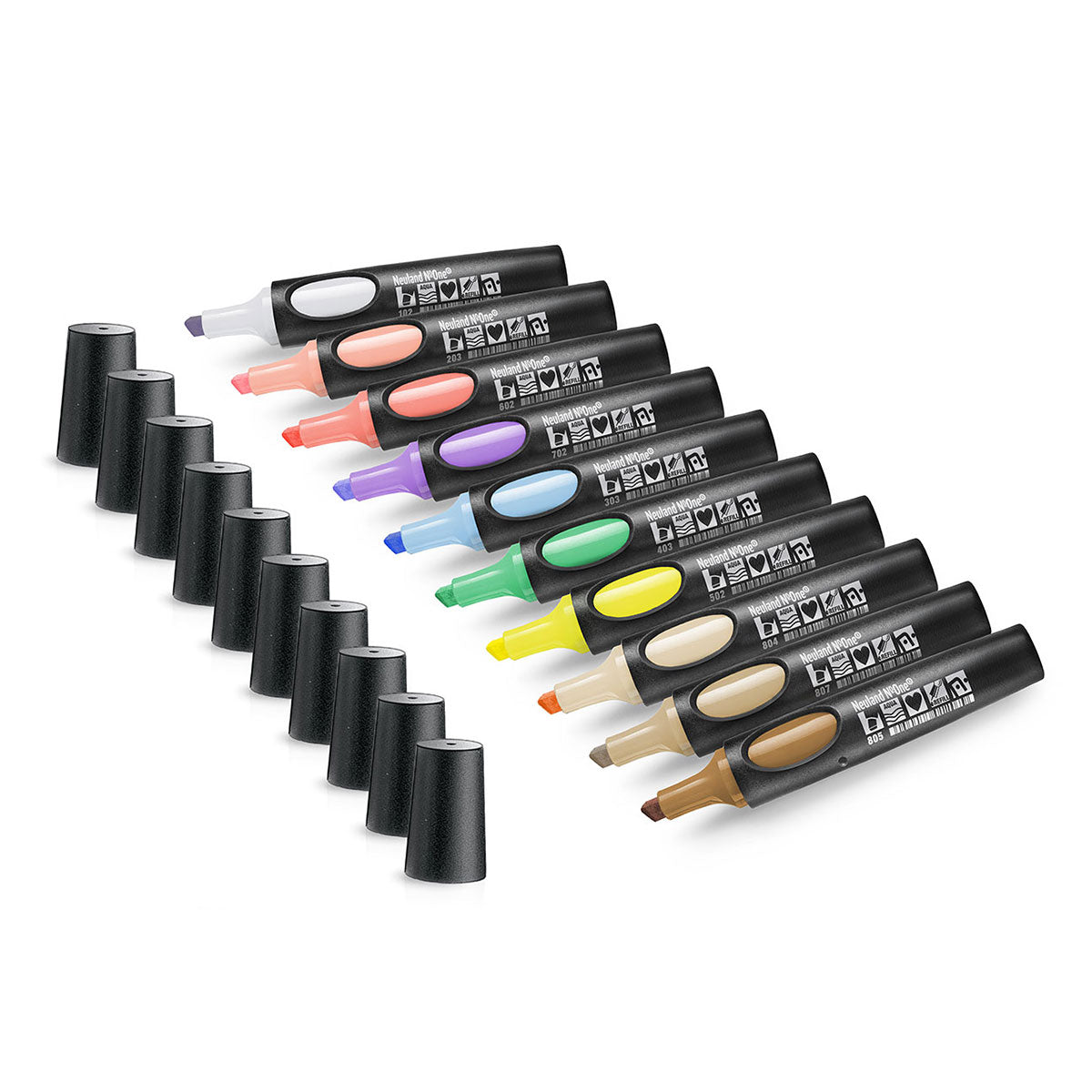 Neuland No.One® wedge nib 2-6mm, Set of 10 colors - Set No. 10-2 Morning Glow