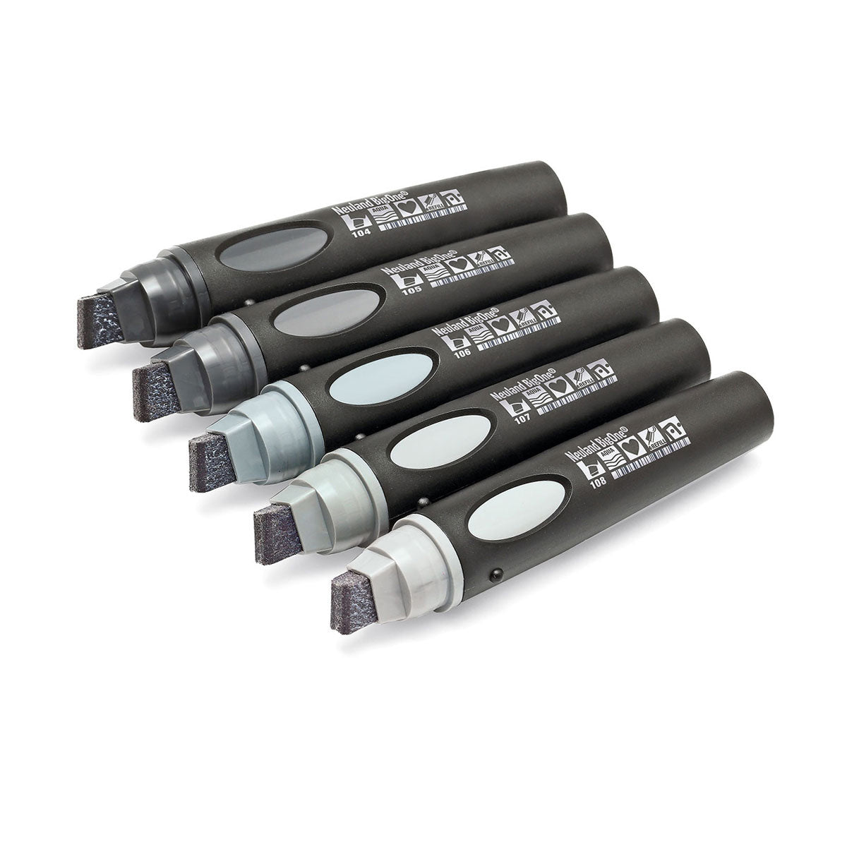 Neuland BigOne®, wedge nib 6-12 mm, 5/color sets- set no. 7 tones of grey