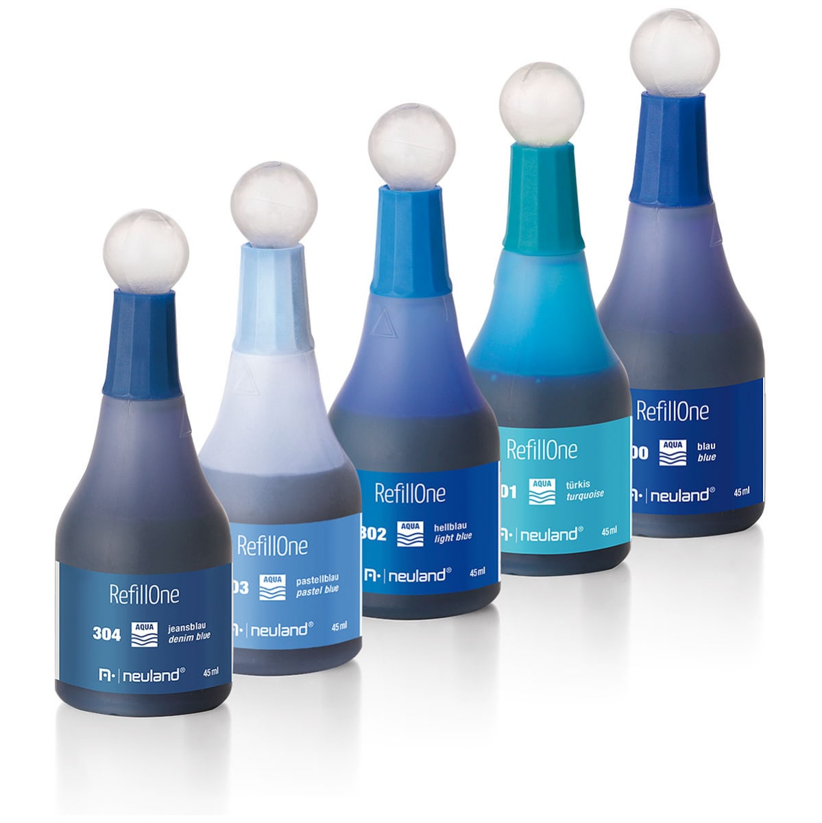 Navulflessen RefillOne, waterbasis, kleurensets van 5- set no. 9 blue sky