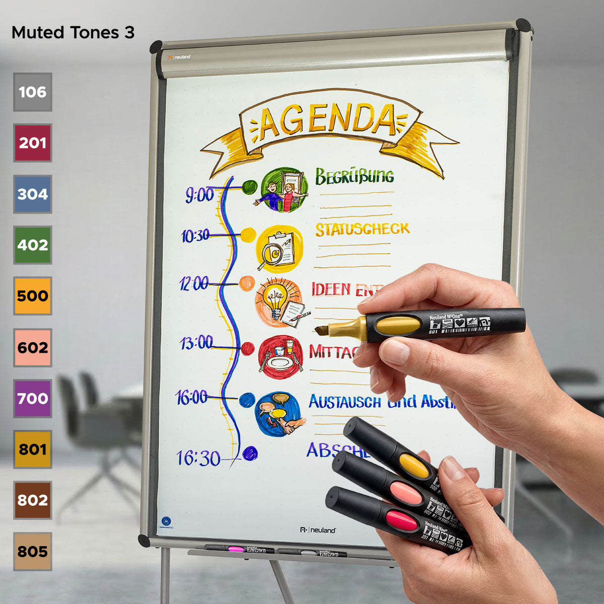 Neuland No.One® Color Set, 10-Pack Facilitation Markers, wedge nib