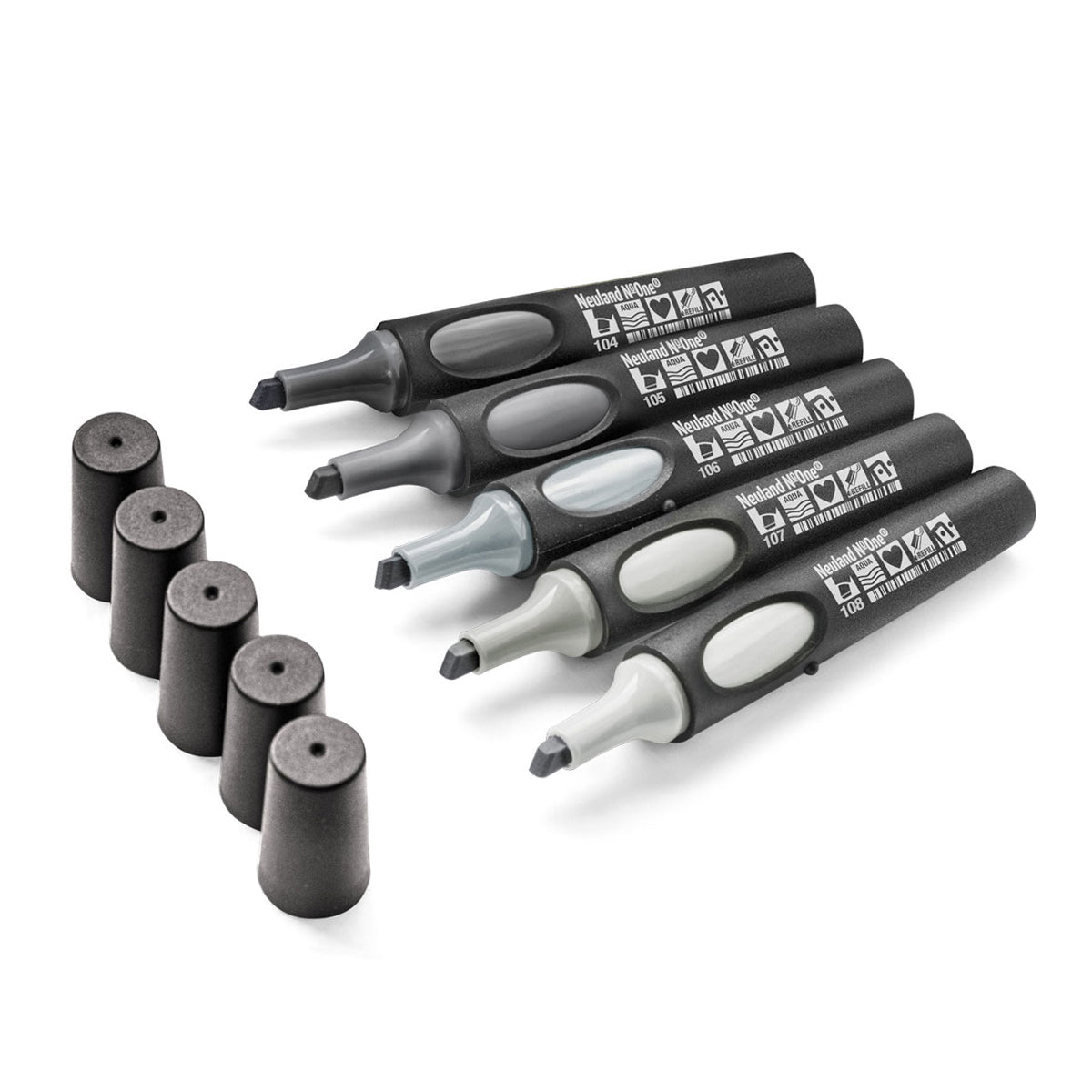 Neuland No.One®, wedge nib 2-6 mm, 5/color sets- set no. 7 tones of grey