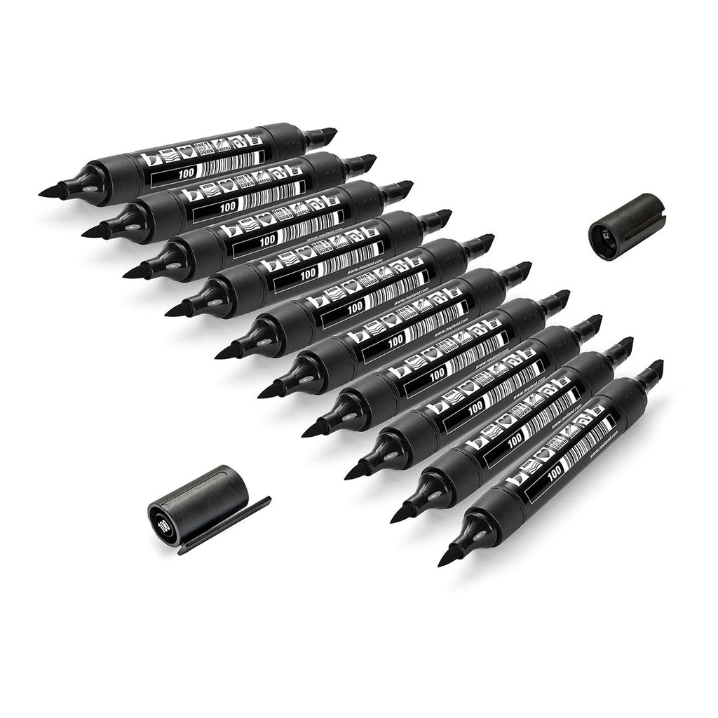 Neuland TwinOne® marker met wigpunt en penseelpunt - 10-delige set in één kleur