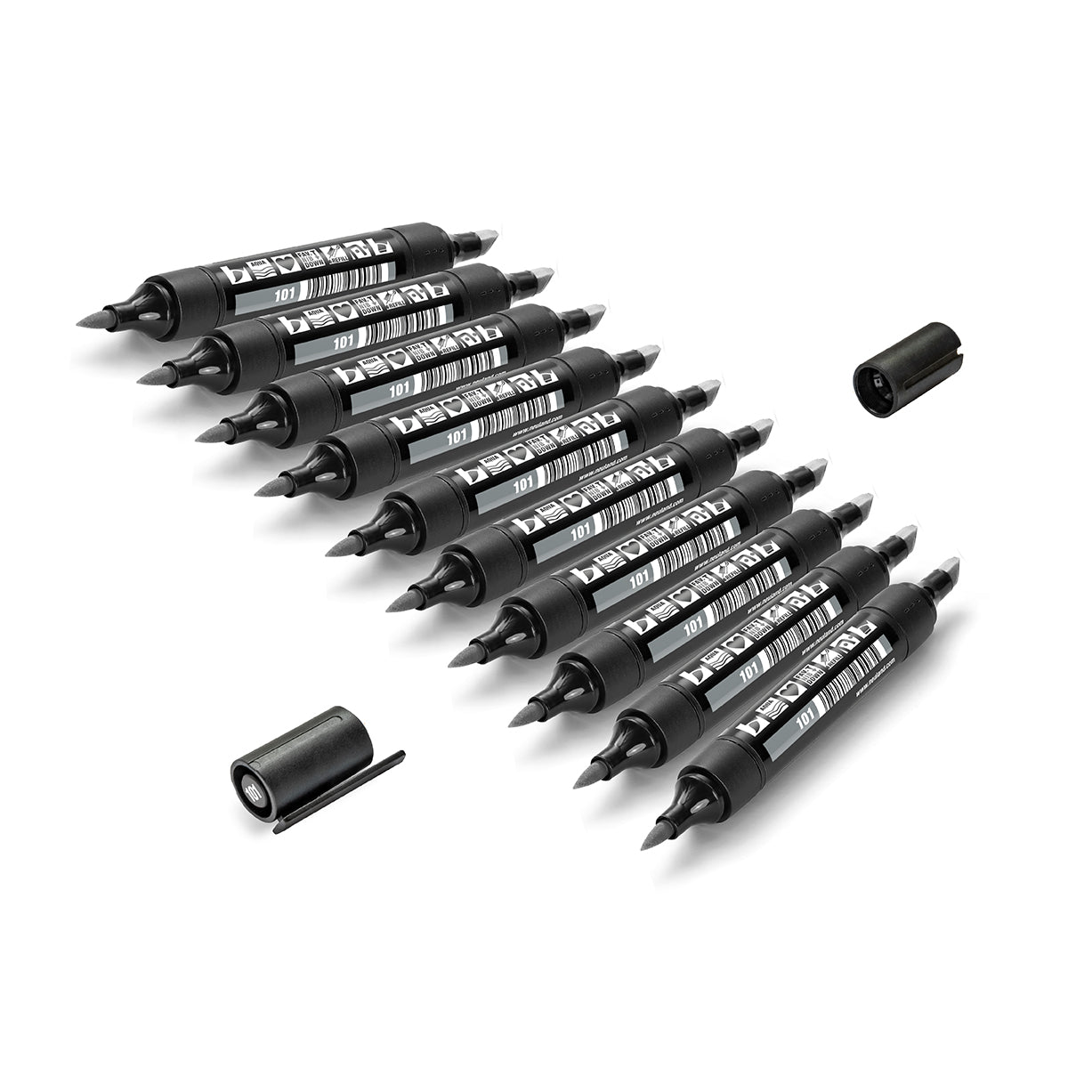 Neuland TwinOne® marker met wigpunt en penseelpunt - 10-delige set in één kleur