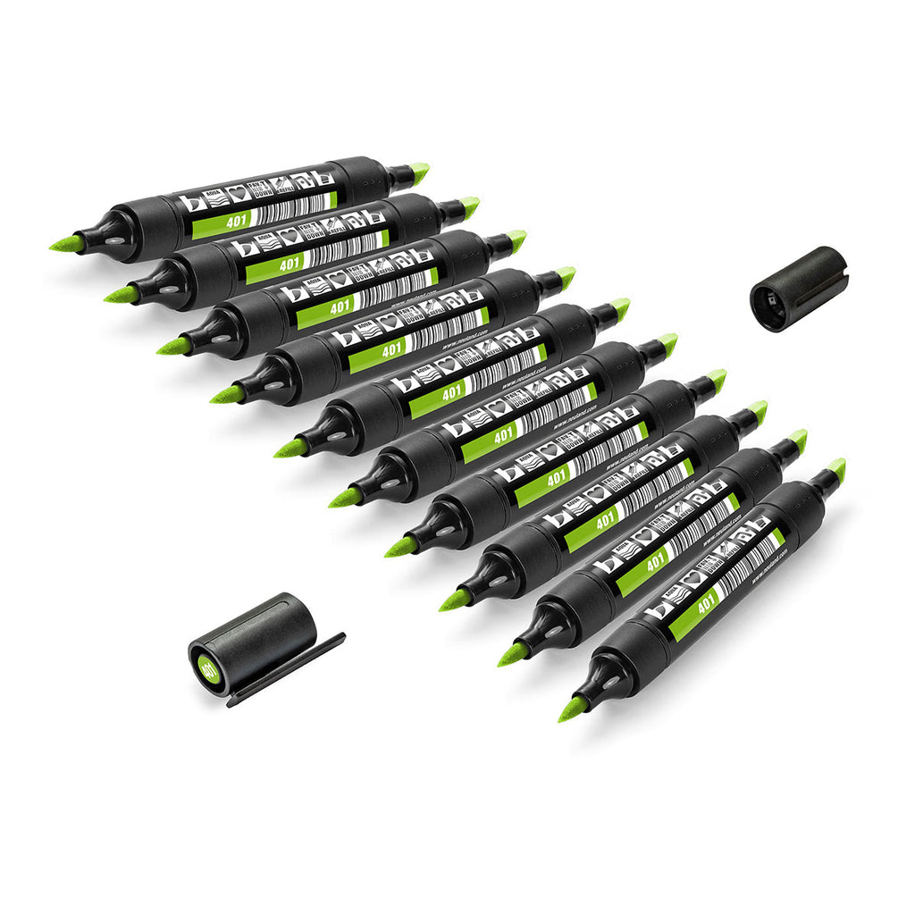 Neuland TwinOne® marker met wigpunt en penseelpunt - 10-delige set in één kleur