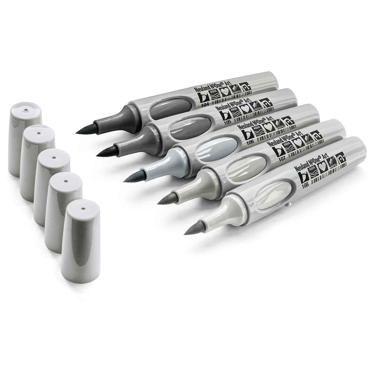 Neuland No.One® Art, brush nib 0,5-7 mm, 5/color sets- set no. 7 tones of grey