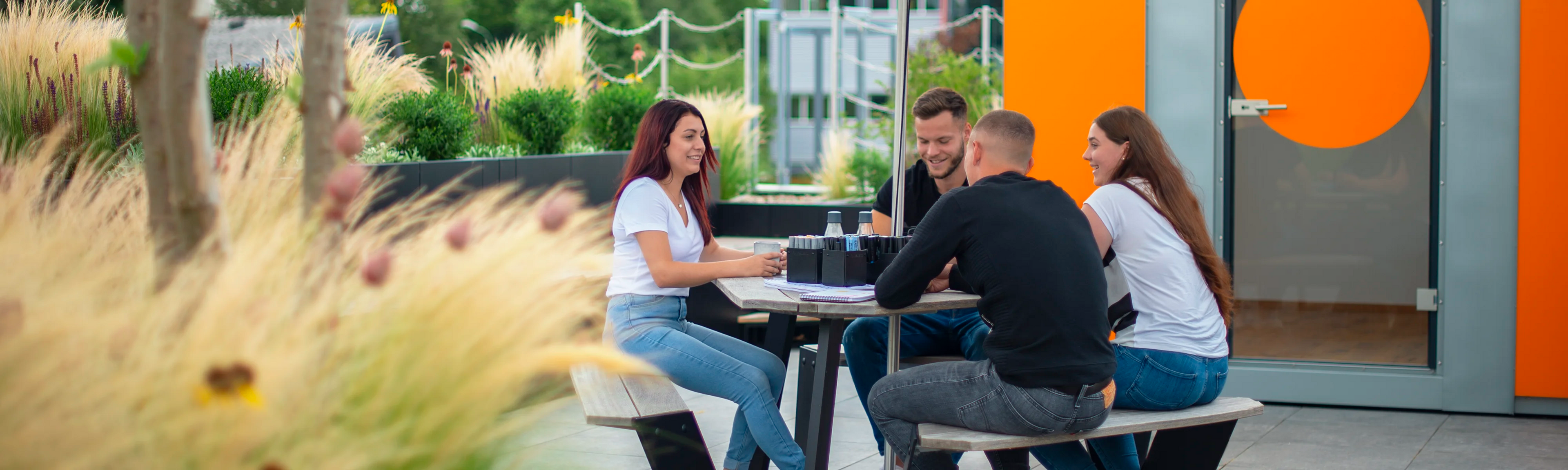 Mitarbeiter auf Neulands Dachterrasse.